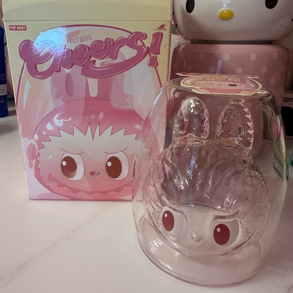 Pink PopMart Labubu Cheers Double Walled Glass